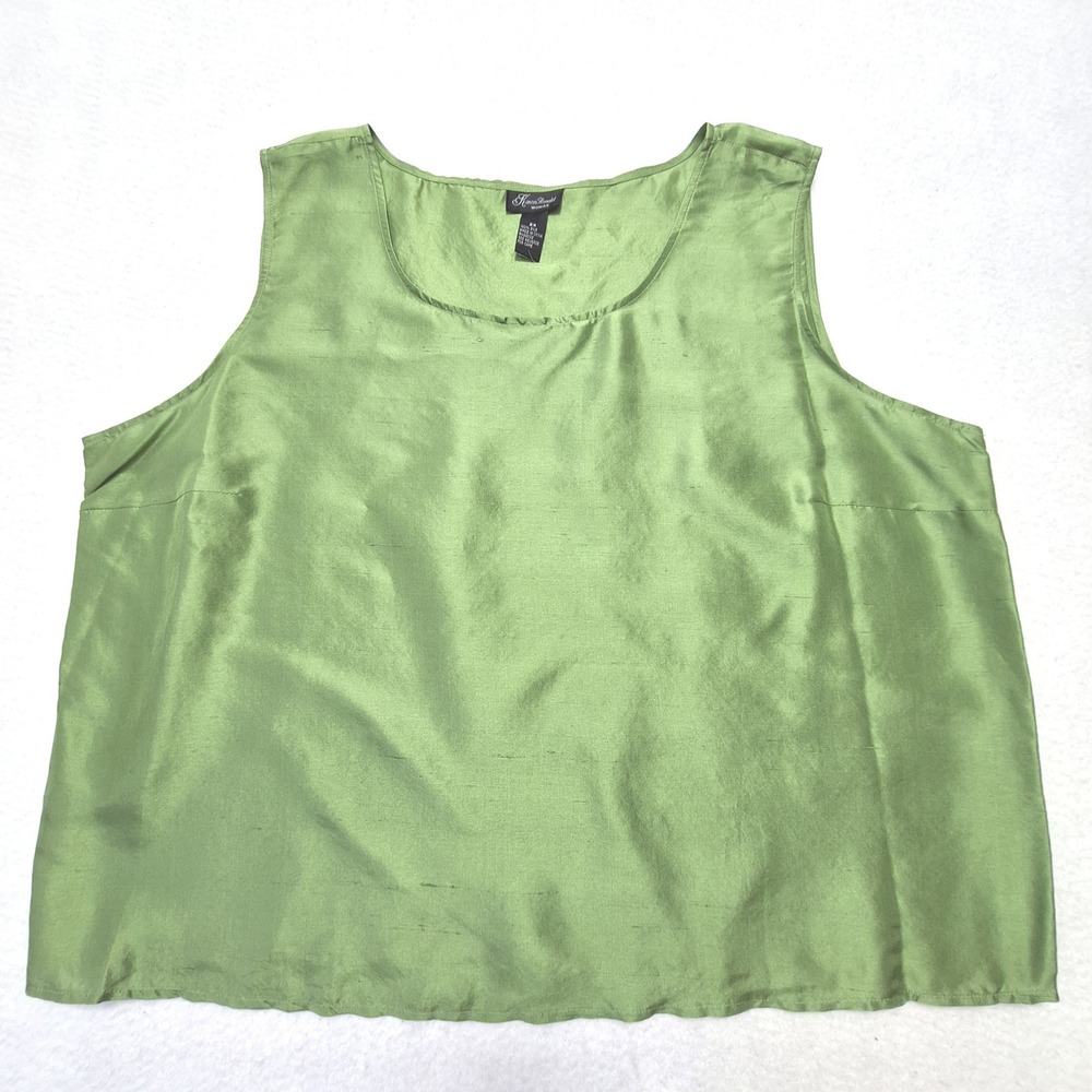 Karen‎ Arnold Tank Top Womens 2X Green 100% Silk Slub Scoop Neck Sleeveless Plus